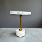Mother Of Pearl Inlay Blooming Flowers Design Round Accent Table Beige